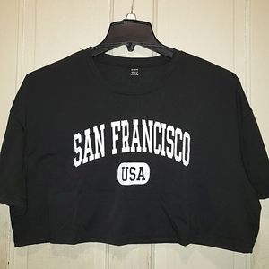 New Black and White Printed San Francisco USA Cropped T Shirt Tee Size XL
